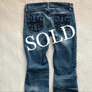 TORY BURCH Bootcut Embroidered Pocket Jeans Sz 28